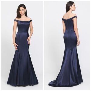 NEW Madison James 19-161 Navy Blue Off Shoulder Prom Cocktail Dress Size 4